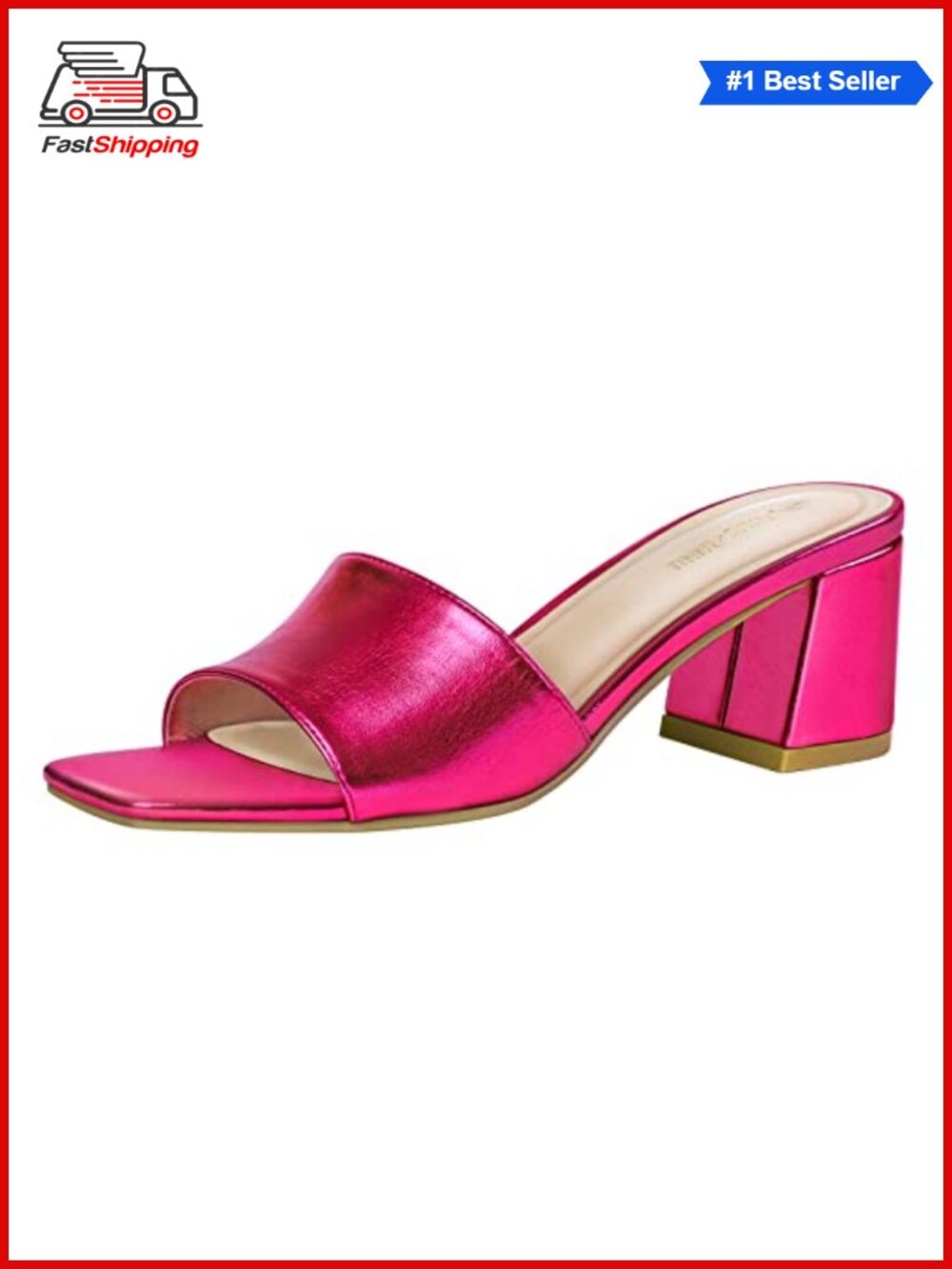 ✨PIZZ ANNU Square Open Toe Low Block Chunky Heeled Sandals Slip On Mules